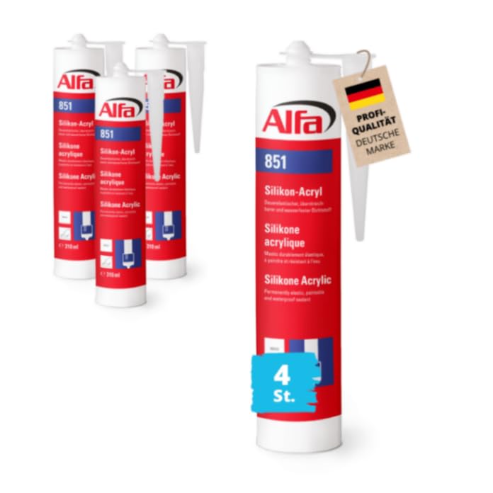 4x Alfa Silikon-Acryl Wasserfester Dichtstoff 310 ml dauerelastisches Dichtmittel überstreichbares Acryl