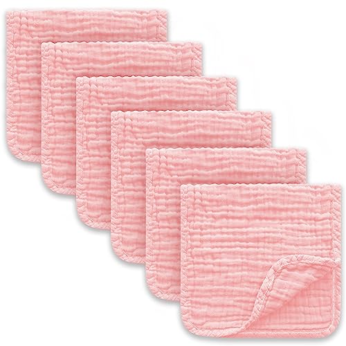 Image of Sunny zzzZZ 6 Pack Muslin Burp Cloths - Ultra-Soft 100% Cotton Baby Boy & Girl Newborn Essentials - Large 20'' x 10'' Super Absorbent Milk Spit UP Washcloths - Unisex Burpy Cloths - Pink