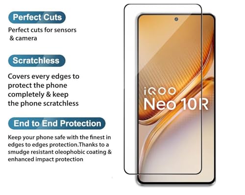 Image of HD Tempered Glass Screen Protector Compatible for iQOO Neo 10R 5G with Edge to Edge coverage and Easy Installation kit