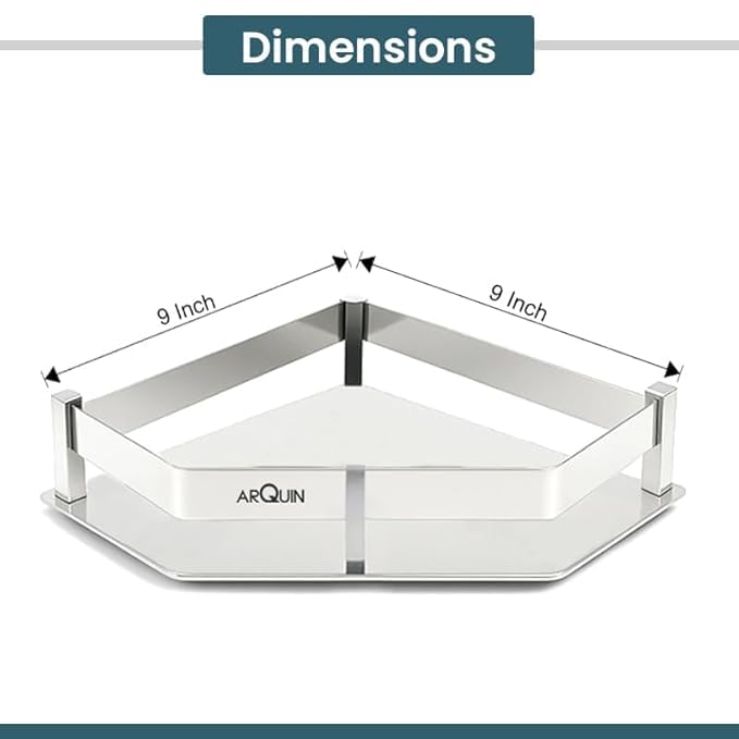 Image of ARQUIN Corner Shelf for Bathroom Wall 9x9 Inch 304 Stainless Steel Corner Shelf for Kitchen Bathroom Shelf and Rack Wall Mounted Storage Corner Stand Diamond Shape