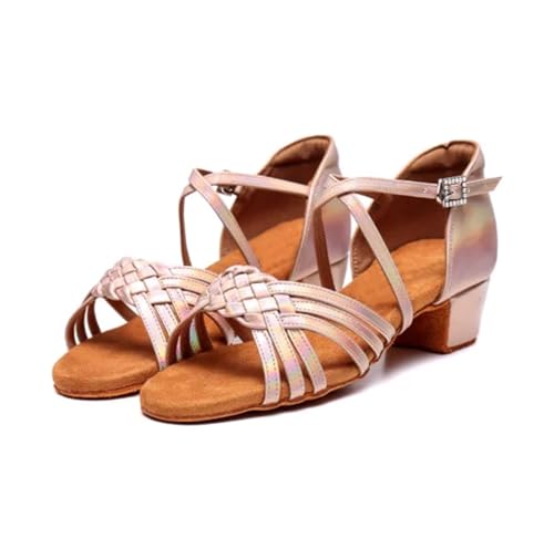 TRRYUIP Zapatos Baile Latino Mujer Zapatos de Baile salón Cuero Blanco for niñas, Zapatos tacón bajo for Mujeres, Latino for niños, Profesionales for(Pink,30)