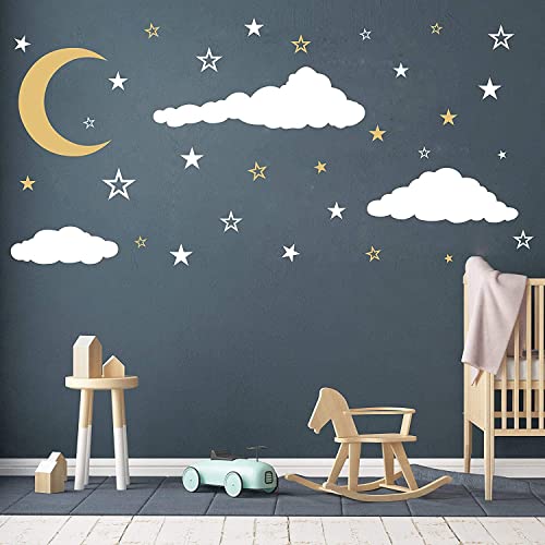 Vinilos decorativos de luna, estrellas y nubes para pared miniatura 1