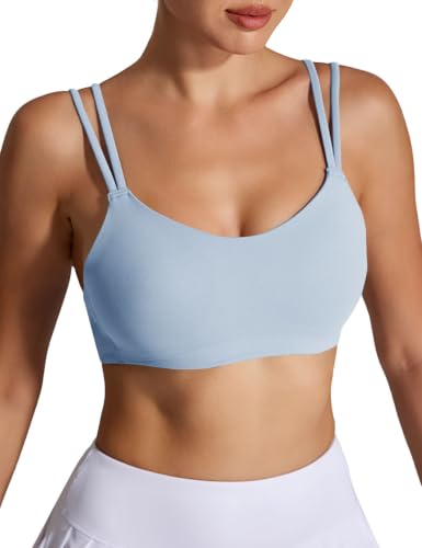 Image of Yoga Sports Workout Bras for Women Seamless Molded Cup Spaghetti Double Strap Bra Wirefree Scoop Neck Tank Top Bras
