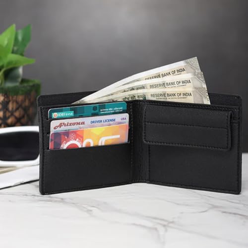 Image of Men Leather Personalized Name & Charm Imported Wallet | Gifts Husband Boyfriend Employees Clients Colleagues Friend (Black)