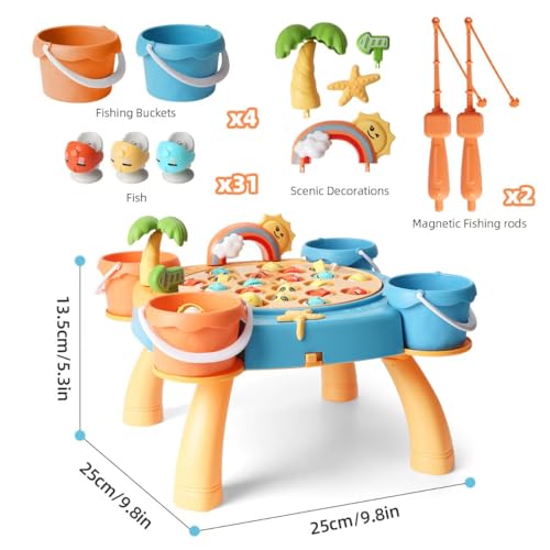 Image of Small Magnetic Fishing Game Toys for Kids Include 31 Colorful Fish,Magnetic Fish Rods,Rotating Board with Music,Fishing Toy Gift for Toddlers(Size 25cmX25cmX13.5cm)