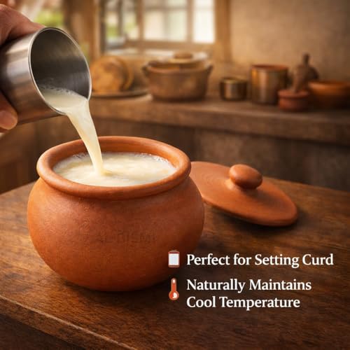 Image of AL-BISMI 500ml -Chini Mitti Ke Bartan,Mitti Ka Chulha,Cooking Pot with Lid,Cooking Pot,Clay Matka,Biryani Handi,Handi,Curd Maker,Curd Pot with Lid,Earthen Curd Pot
