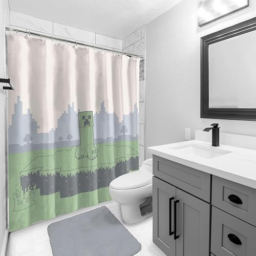 Image of Jay Franco Minecraft Creeper Shower Curtain - Licensed Video Game Bathroom Decor for Kids or Teens - 70 x 72 Inch Washable Fabric Curtain