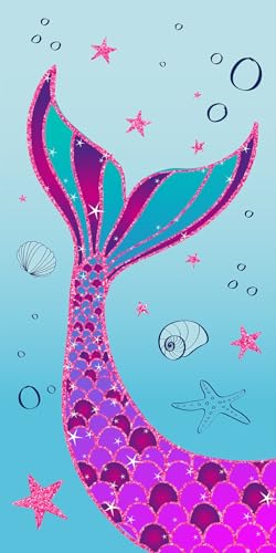 TAMEOLIE Meerjungfrau Handtuch 70x140cm 100{90b2b73c245f853d1f2d179e9a51724a2dff213ca134d8071a71879e0038eef3} Baumwolle, Badetuch, Strandtuch, Strandhandtuch, schnelltrocknend (Meerjungfrau)