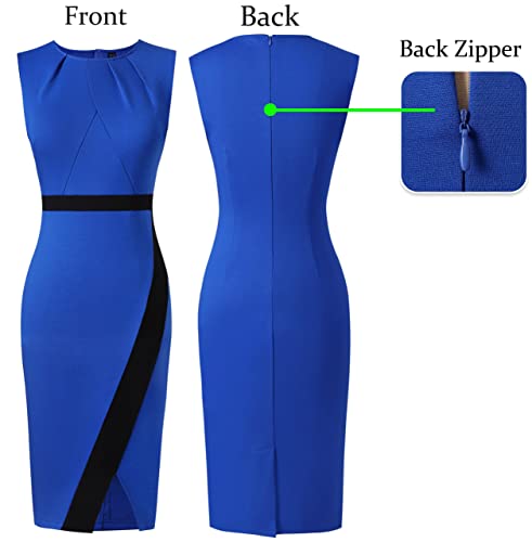 Image of VFSHOW Womens Pleated Crew Neck Front Split Work Business Office Party Bodycon Pencil Sheath Dress