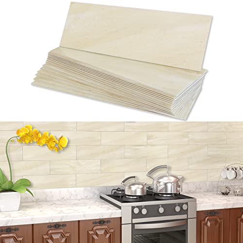 BeNice - Azulejos de pared autoadhesivos, individuales, grandes, de estilo mármol, azulejos de metro, para cocina, baño, 16 azulejos, color beis