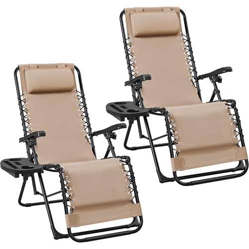 Abician Transat en Textilène avec Plateau Amovible, Lot de 2 Chaise Longue Pliante de Zéro...