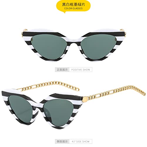 Lunettes de soleil œil de chat haut de gamme à chaîne et monture concave chic