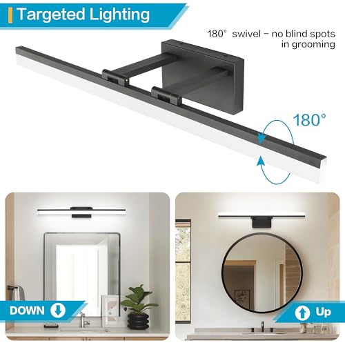 Image of SOLFART 31.5 Inch 5 Color Adjustable Vanity Lights Over Mirror Vanity Lighting Fixtures for Bath Matt Black Bathroom Light Fixtures Over Mirror Black Led Modern Light Bar 5CCT