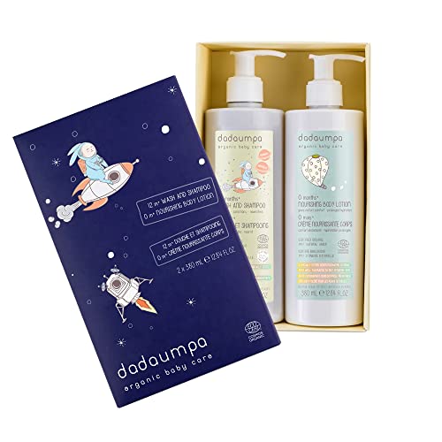 Dadaumpa Organic Baby Bath & Care Kit 12months+ - Great Baby Gift Idea - Made in Italy with 100% Recycled Packaging (Contains Wash and Shampoo, Nourishing Body Lotion)