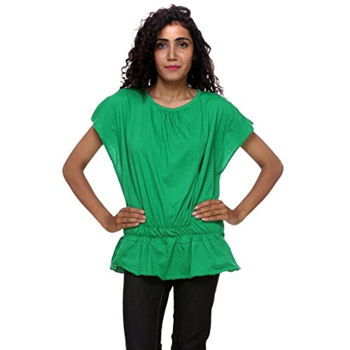 Image of Teemoods Women's Short Sleeve Blouson Top - Round Neck, Elastic Waist, Loose Fit Viscose Summer Top for Women