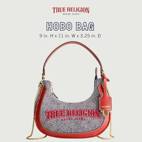 True Religion Hobo Bag, Women's Striped Denim Crescent Handbag and Adjustable Chain Strap, Red2