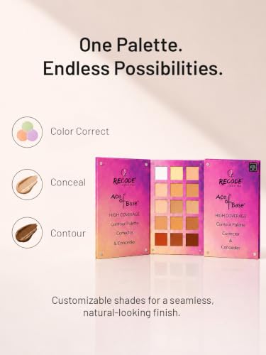Image of Recode Beauty Concealer, Colour Corrector & Contour Palette Powder Full Coverage For All Skin Type, Erases Dark Circles, Matte Uneven Skin Tone, Redness, Blemishes, Even Scars, 15 Shades