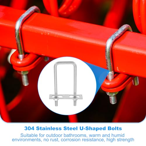 Image of PATIKIL M10x50x120mm Square U-Bolts Kit, 2Set 304 Stainless Steel Square U Shaped Bolts Replacement Parts with Frame Plates and Nuts for Ski Board Sailboat Trailer