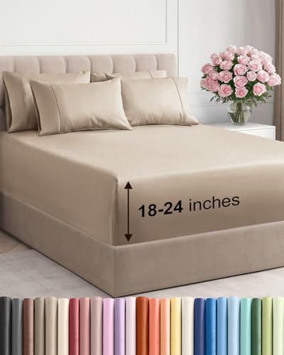 Extra Deep Queen Sheet Set - 6 Piece Breathable and Cooling Sheets - Hotel Luxury Bedding for Women, Men, Kids & Teens - Easy & Secure Fit - Soft, Wrinkle Free and Comfy - Extra Deep Pockets - Cream