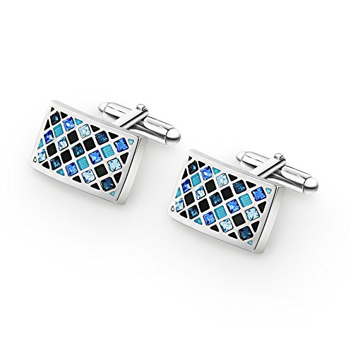 Mr.van Elegant Swarovski Crystal Cufflinks Blue Glimmering Cuff Links Set Wedding Christmas Gifts For Him #TOP2