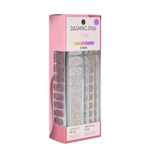 Dashing Diva Gloss Nail Strips 5-in-1 Kit - Best of Sparkles - UV Free Chip Resistant Long Lasting Gel Nail Stickers - Contains 110 Wraps 5 prep Pads 2 Files