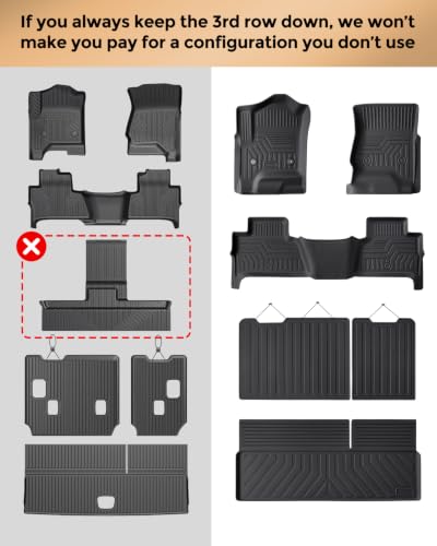 Image of Weather Liner Floor Mats Cargo Liner for Tahoe Yukon 2015-2020 6 /7 Seats | Built for Folded 3rd Row Seat TPE All Weather Odorless Easy-install Secure in Place Non-slip Surface Handle Heavy Rain Snow