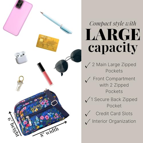 Image of Baggallini Triple Zip Small Crossbody Bag for Women - Lightweight Convertible Fanny Pack Belt Bag