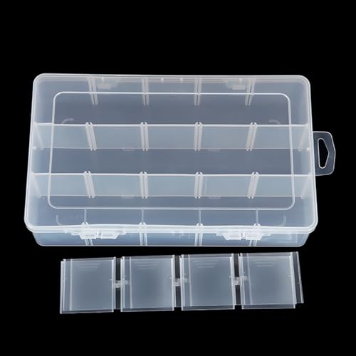 Image of 2 Pack Clear Plastic Organizer Box (15 Girds), Beads Storage Containers Box with Movable Dividers Containers,Size 11.02 x 6.61 x 2.24 in