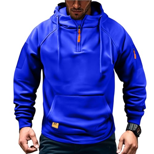 Mens Big and Tall Zip Up Tactical Hoodies Vintage Long Sleeve Warm Hooded Sweatshirts with Pockets - Main Image