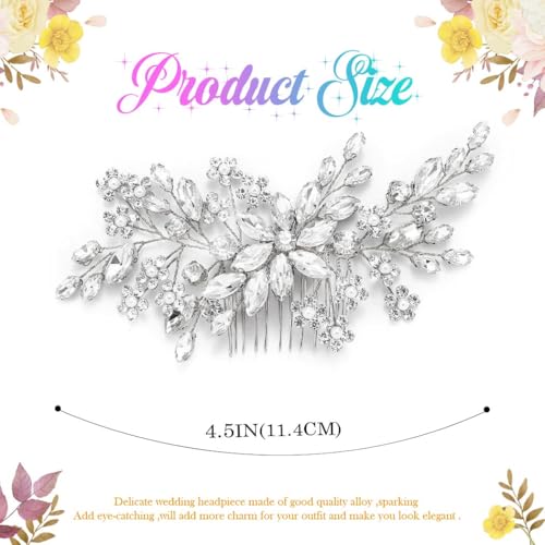 catery crystal bridal hair combs rhinestones hairpieces flower wedding clips accessories for brides and women pack of 1silver