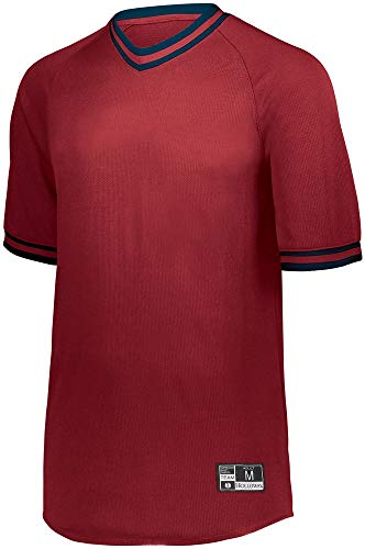 Holloway Youth Retro V-Neck Baseball Jersey M Scarlet/Navy