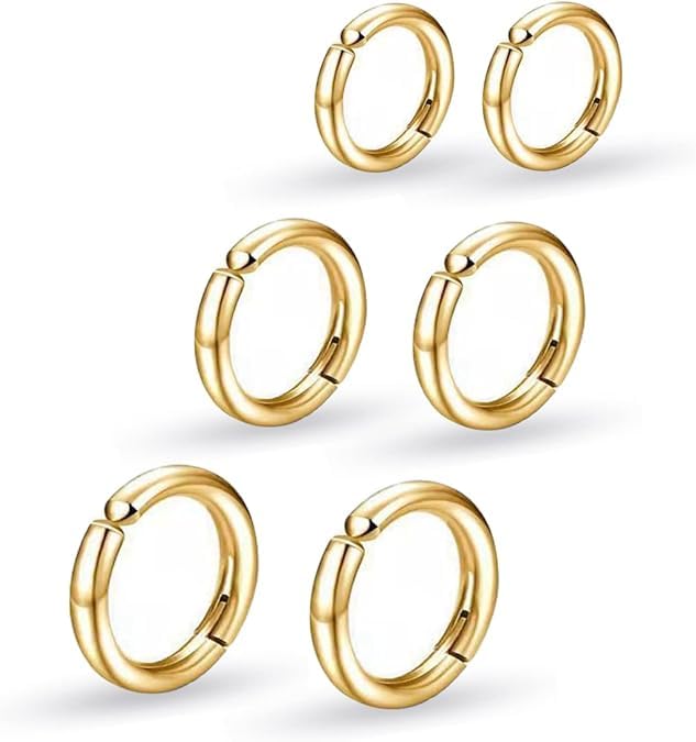 Image of El Regalo 3 Pairs of Unisex Non-Piercing, Clip On Earrings for Girls /Boys /Men /Wome- Surgical Stainless Steel Hypoallergenic Huggie Fake Earrings