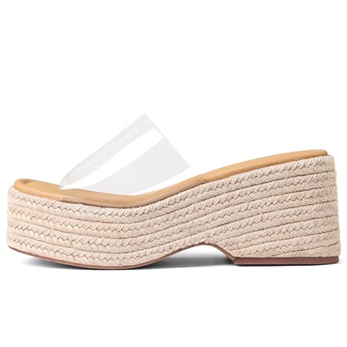 Image of EQAUDES Platform Slip on Espadrille Sandals for Women Summer Wedges Slides -Flatform, Open Toe, Bohemia, Beach, Wedding