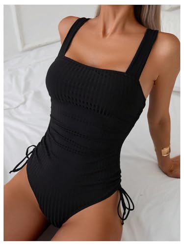 OYOANGLE Women's One Piece Slimming Swimsuit Drawstring Tummy Control Bathing Suits Swimwear3