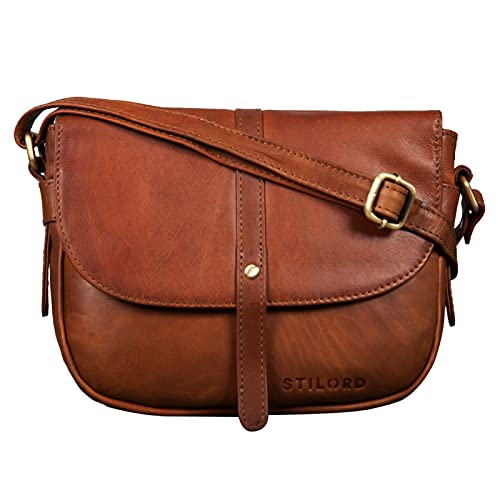 STILORD 'Clara' Sac à Main Vintage pour Femme Petit Sac en Cuir Véritable Besace Sac Bandoulière Sac à l'Épaule Élégant, Couleur:Cognac Marron