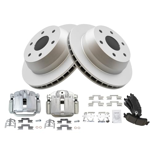 Image of TRQ Rear Brake Pad and Rotor Set Ceramic Coated Rotors Calipers