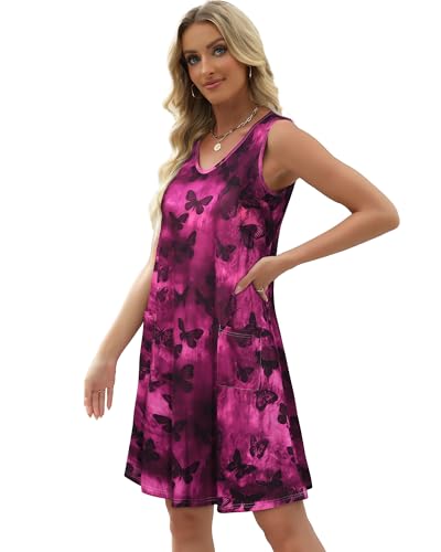 Image of elescat Womens Summer Dresses Casual V Neck Sleeveless Pockets Beach Loose Tank Sundress 2026
