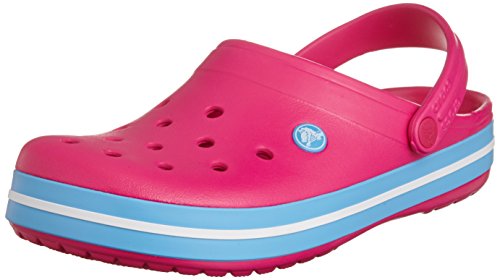 Image of Crocs Women's Crocband Clog | Comfortable Slip on Casual Water Shoe, Pink Candy Pink Bluebell, 5 UK Men / 6 UK Women
