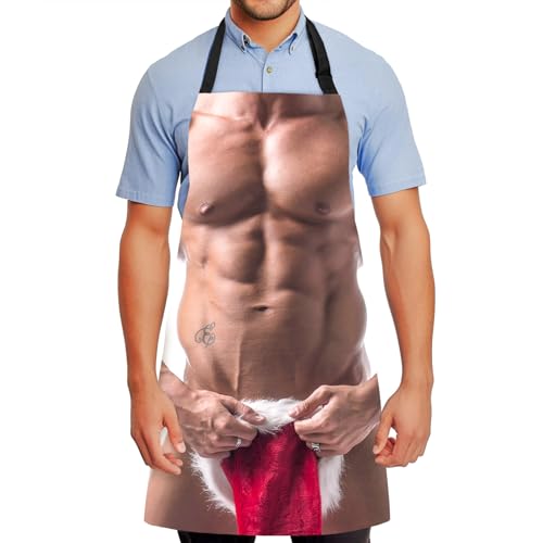 FunChaos Aventais de cozinha criativos e divertidos com homens músculos 3D, avental sexy ajustável, impermeável para churrasco cosplay e festas, presente para homens, pai, marido ou namorado, Homem