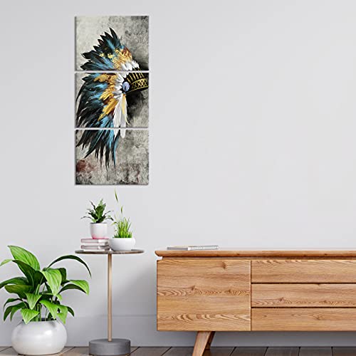 Sechars Native American Art Prints Abstract Feathered Chiefs Headdress Painting On Canvas Wall Art Set Of 3 Vintage Living Room Bedroom Bathroom Wall Decoration Gallery Wrap Ready To Hang #TOP3