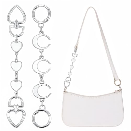 LXUEJIE 2 Pcs Purse Extender Chain Silver Bag Extender Chain Heart Moon Purse Strap Extenders Purses Strap Replacement Crossbody Bags Accessories for Women Bag Charms Purses Making Supplies