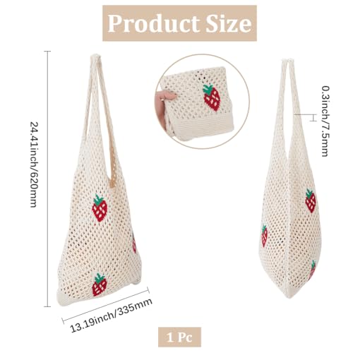 Image of GORGECRAFT Crochet Tote Bag Women Knitted Handbags Green Mango Pattern Retro Hollow Woven Shoulder Bags Boho Foldable