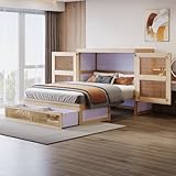 🌟Finition en rotin tressé pour un style contemporain et naturel : Les façades des tiroirs et les portes des armoires sont ornées de détails en osier, qui ajoutent texture, éclat et élégance. Ces accents raffinés s'harmonisent parfaitement avec les styles d'intérieur scandinave, bohème ou contemporain