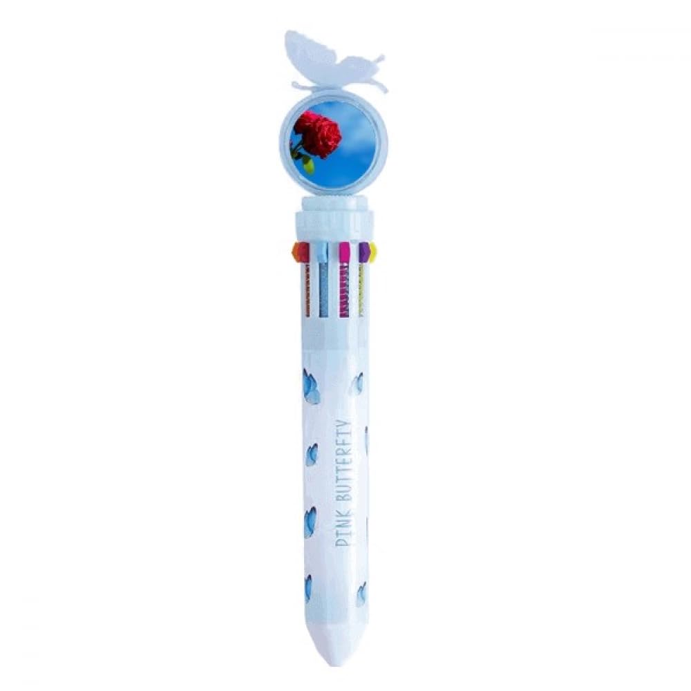 Stylo à bille rétractable multicolore avec motif roses bleues et rouges - 4