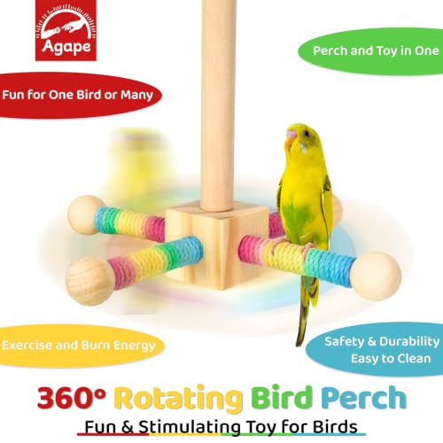 Image of Agape 360 Rotating Bird Perch Stand, Wooden Parrot Exercise Toy