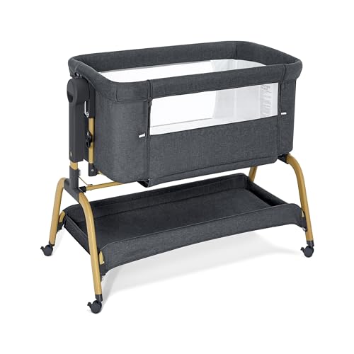 Image of LOOK MAMA 3 in 1 Baby Cot, Palna, Bedside Bed, Rocking Cradle, Baby Bed for Newborn with Adjustable Height, Portable Baby Crib, Breathable Mesh, Easy-Fold Design, Ideal for Infants and Toddlers