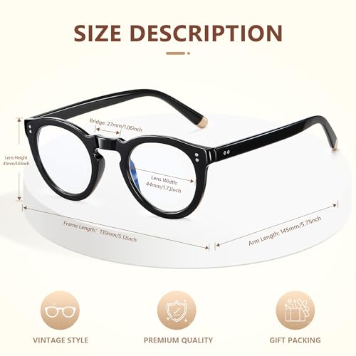 Image of EASY READ Retro Round Blue Light Blocking Reading Glasses for Women,Anti UV Readers for Women with Spring Hinge
