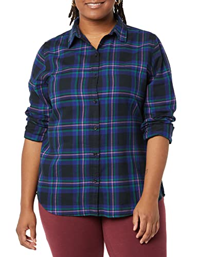 Image of Amazon Essentials Women's Regular-Fit Long-Sleeve Lightweight Plaid Flannel Shirt with Brushed Finish, Shirttail Hem