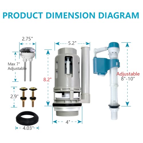 Image of 3-Inch Dual Flush Valve Replacement Kit with Metal Bolts | Fits Water Ridge, Aquasource, Glacier Bay and More, Complete 2-Piece Toilet Tank Parts,Water-Saving Dual-Flush Design
