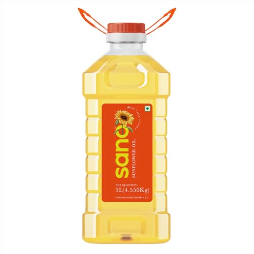 Image of sano Sunflower Oil 5 Ltr Pet Bottle Pure, Nutrient Rich Cooking Oil with High Smoke Point Ideal for Frying, Sauteing, and Baking All type of Cuisines|